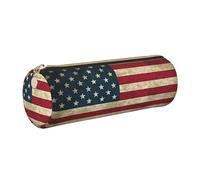 GaxfjRu American Flag Round Pencil Case Faux Leather - Storage for Pens, Pencils, Markers, Small Supplies Metal Zip with Leather
