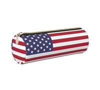 GaxfjRu American Flag Round Pencil Case Faux Leather - Storage for Pens, Pencils, Markers, Small Supplies Metal Zip with Leather