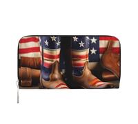 GaxfjRu American Flag with Cowboy Boots print Men's Vintage Look Leather Long Wallet Checkbook Wallets,Ladies Credit Card Holder