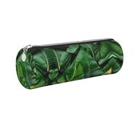 GaxfjRu Banana Leaves Round Pencil Case Faux Leather - Storage for Pens, Pencils, Markers, Small Supplies Metal Zip with Leather