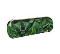GaxfjRu Banana Leaves Round Pencil Case Faux Leather - Storage for Pens, Pencils, Markers, Small Supplies Metal Zip with Leather
