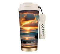 GaxfjRu Beach Maui Hawaii Sunset Sea Waves Clouds Print Double Lid Insulated Coffee Cup 500ml, 316 Stainless Steel Inner Layer Thermal Tumbler with Straw