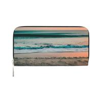 GaxfjRu Beach Sunset Theme print Men's Vintage Look Leather Long Wallet Checkbook Wallets,Ladies Credit Card Holder