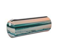 GaxfjRu Beach Sunset Theme Round Pencil Case Faux Leather - Storage for Pens, Pencils, Markers, Small Supplies Metal Zip with Leather