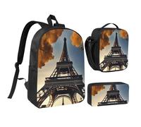 GaxfjRu Beautiful Eiffel Tower Paris print Lightweight Bookbag,3Pcs Backpack School Backpack with Lunch Box and Pencil Pouch