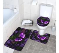 GaxfjRu Beautiful purple butterfly Printed Bathroom Rugs Set, Flannel Non Slip Bath Mats, Absorbent Toilet Rugs, For Master Suite