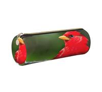 GaxfjRu Beautiful red Birds Round Pencil Case Faux Leather - Storage for Pens, Pencils, Markers, Small Supplies Metal Zip with Leather