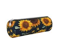 GaxfjRu Beautiful Sunflower Print Round Pencil Case Faux Leather - Storage for Pens, Pencils, Markers, Small Supplies Metal Zip with Leather