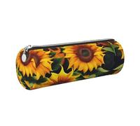 GaxfjRu Beautiful Sunflower Round Pencil Case Faux Leather - Storage for Pens, Pencils, Markers, Small Supplies Metal Zip with Leather