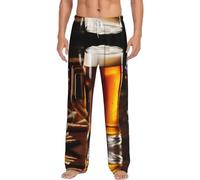 GaxfjRu Beer Lightweight Pyjama Bottoms for Men and Women, Comfortable Lounge Sleep Pants with Pocket, Pull Rope, White, White, White, Small