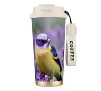 GaxfjRu Bird in Purple Lavender Floral Flowers 20 Oz with Lid, Vacuum Insulated Stainless Steel Coffee Mug, Tumbler for Hot and Cold Drinks