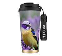 GaxfjRu Bird in Purple Lavender Floral Flowers 20 Oz with Lid, Vacuum Insulated Stainless Steel Coffee Mug, Tumbler for Hot and Cold Drinks