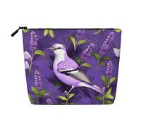 GaxfjRu Bird in Purple Lavender Floral Flowers print Travel Makeup Bag Toiletry Bag akeUp Purse Pouch with Zipper Makeup Organizer for Women, Black, One Size