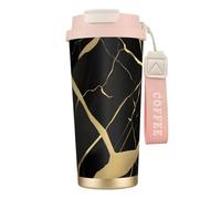 GaxfjRu Black Marble Texture Gold 20 Oz with Lid, Vacuum Insulated Stainless Steel Coffee Mug, Tumbler for Hot and Cold Drinks