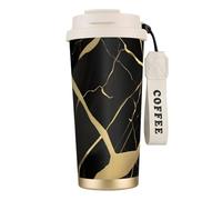 GaxfjRu Black Marble Texture Gold 20 Oz with Lid, Vacuum Insulated Stainless Steel Coffee Mug, Tumbler for Hot and Cold Drinks