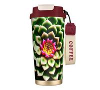 GaxfjRu Blooming Cactus Flower Print Double Lid Insulated Coffee Cup 500ml, 316 Stainless Steel Inner Layer Thermal Tumbler with Straw