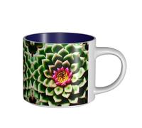 GaxfjRu Blooming Cactus Flower Print Handmade Ceramic Mugs, Large Capacity Thick Wall Mugs, with C-Handle for Coffee Tea and Gifts