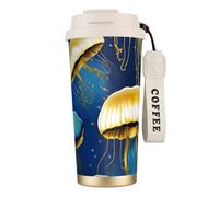 GaxfjRu Blue and Gold Jellyfish 20 Oz with Lid, Vacuum Insulated Stainless Steel Coffee Mug, Tumbler for Hot and Cold Drinks
