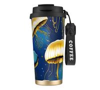 GaxfjRu Blue and Gold Jellyfish 20 Oz with Lid, Vacuum Insulated Stainless Steel Coffee Mug, Tumbler for Hot and Cold Drinks