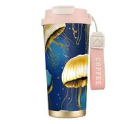 GaxfjRu Blue and Gold Jellyfish 20 Oz with Lid, Vacuum Insulated Stainless Steel Coffee Mug, Tumbler for Hot and Cold Drinks