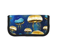GaxfjRu Blue and Gold Jellyfish Cute Dot Canvas Pencil Pouch Organized Storage for Picnics & Daily Use Makeup Pouch, Pencil Holder