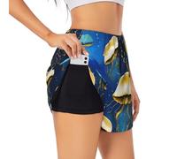 GaxfjRu Blue and Gold Jellyfish Print Women's Running Shorts High Waisted Running Shorts Pocket Sporty Gym Elastic Short