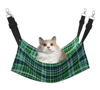 GaxfjRu Blue And Green Scottish Tartan Adjustable Cat Bed Hammock Perch For Window, Cozy Velvet Pet Sleeper And Lounge For Kittens