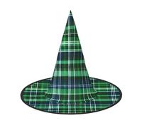 GaxfjRu Blue And Green Scottish Tartan Print Halloween Witch Hat, Witch Costume Accessory For Halloween Cosplay Party Holiday Decoration 3pcs