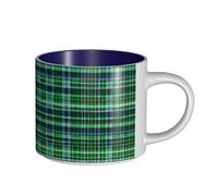 GaxfjRu Blue and Green Scottish Tartan Print Handmade Ceramic Mugs, Large Capacity Thick Wall Mugs, with C-Handle for Coffee Tea and Gifts