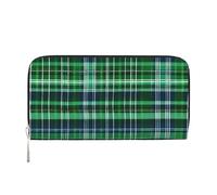 GaxfjRu Blue and Green Scottish Tartan print Men's Vintage Look Leather Long Wallet Checkbook Wallets,Ladies Credit Card Holder