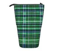 GaxfjRu Blue and Green Scottish Tartan Print Portable Telescoping Pencil Bag, Organizer with Multiple Slots, for Writing Tools Accessories