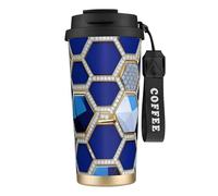 GaxfjRu Blue Hexagons and Diamond 20 Oz with Lid, Vacuum Insulated Stainless Steel Coffee Mug, Tumbler for Hot and Cold Drinks