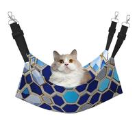GaxfjRu Blue Hexagons And Diamond Adjustable Cat Bed Hammock Perch For Window, Cozy Velvet Pet Sleeper And Lounge For Kittens