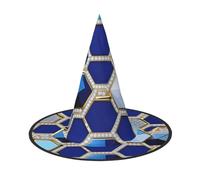 GaxfjRu Blue Hexagons And Diamond Print Halloween Witch Hat, Witch Costume Accessory For Halloween Cosplay Party Holiday Decoration 3pcs