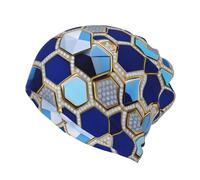 GaxfjRu Blue Hexagons and Diamond Print Ponytail Beanie for Women,Winter Beanie Hat Face Mask Covering Neck Gaiter for Cold Weather