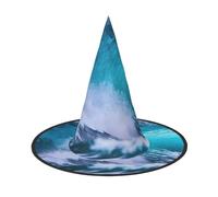 GaxfjRu Blue Ocean Wave Print Halloween Witch Hat, Witch Costume Accessory For Halloween Cosplay Party Holiday Decoration 3pcs
