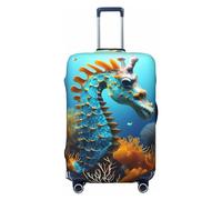 Gaxfjru Blue Seahorse Print Travel Luggage Cover Suitcase Cover Protector Suitcase Washable Baggage Covers Anti-Scratch