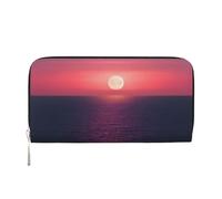 GaxfjRu Bright Moon at Sea Hippie Print Small Leather Wallet for Women, Ladies Credit Card Holder Women's Pocket Purse