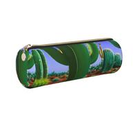 GaxfjRu Cactus Desert Round Pencil Case Faux Leather - Storage for Pens, Pencils, Markers, Small Supplies Metal Zip with Leather