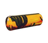 GaxfjRu Cactus in Desert Round Pencil Case Faux Leather - Storage for Pens, Pencils, Markers, Small Supplies Metal Zip with Leather