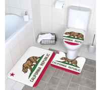 GaxfjRu California state flag Printed Bathroom Rugs Set, Flannel Non Slip Bath Mats, Absorbent Toilet Rugs, For Master Suite