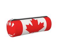 GaxfjRu Canadian Flag Round Pencil Case Faux Leather - Storage for Pens, Pencils, Markers, Small Supplies Metal Zip with Leather