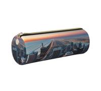 GaxfjRu Chicago Illinois USA 1 Round Pencil Case Faux Leather - Storage for Pens, Pencils, Markers, Small Supplies Metal Zip with Leather