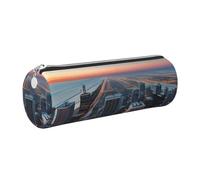 GaxfjRu Chicago Illinois USA 1 Round Pencil Case Faux Leather - Storage for Pens, Pencils, Markers, Small Supplies Metal Zip with Leather
