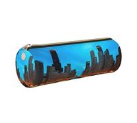 GaxfjRu Chicago Reflected Round Pencil Case Faux Leather - Storage for Pens, Pencils, Markers, Small Supplies Metal Zip with Leather