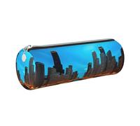 GaxfjRu Chicago Reflected Round Pencil Case Faux Leather - Storage for Pens, Pencils, Markers, Small Supplies Metal Zip with Leather