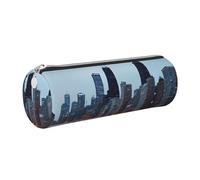 GaxfjRu Chicago Round Pencil Case Faux Leather - Storage for Pens, Pencils, Markers, Small Supplies Metal Zip with Leather
