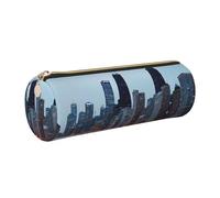 GaxfjRu Chicago Round Pencil Case Faux Leather - Storage for Pens, Pencils, Markers, Small Supplies Metal Zip with Leather