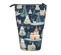GaxfjRu Christmas Winter Landscape Deer Print Portable Telescoping Pencil Bag, Organizer with Multiple Slots, for Writing Tools Accessories