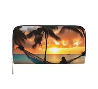 GaxfjRu Coconut Beach Sunset Hammock print Men's Vintage Look Leather Long Wallet Checkbook Wallets,Ladies Credit Card Holder